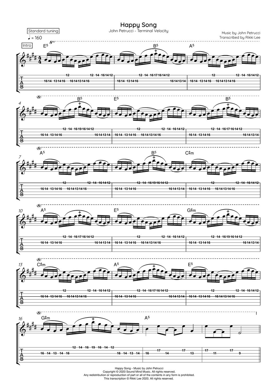 John Petrucci Happy Song Sheet by Rikki Lee