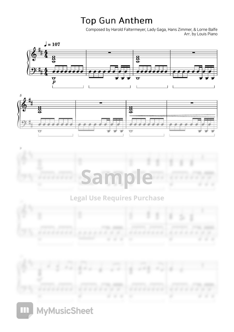Harold Faltermeyer, Lady Gaga, Hans Zimmer, & Lorne Balfe - Top Gun Anthem  Sheets by LOUIS PIANO