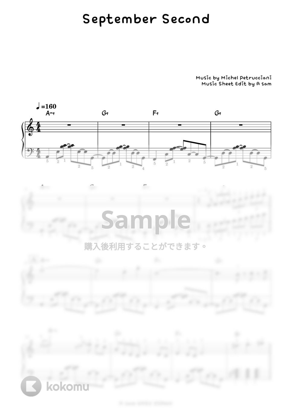 Michel Petrucciani - September second (ピアノ両手 / 上級 / 指番号あり) by A-sam