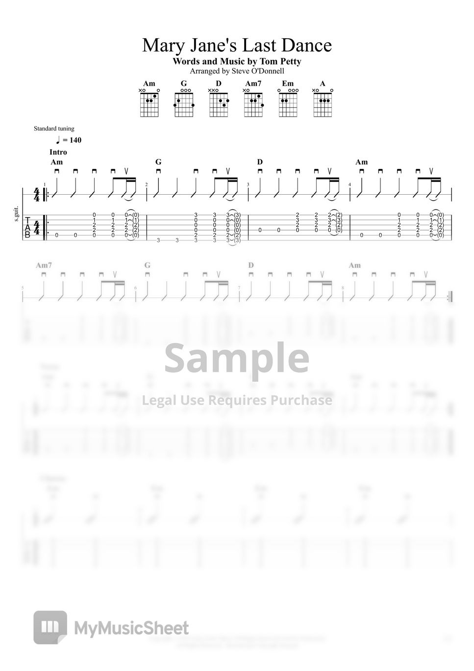 Tom Petty Mary Jane's Last Dance (Beginner Music Sheet) Sheets by