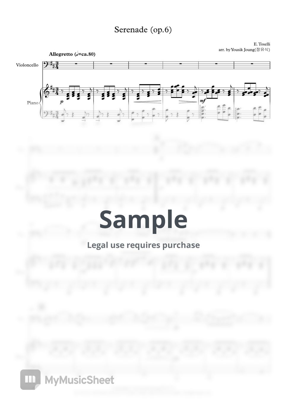 E. Toselli - Serenade, Op.6 (for Vc & Pf) Sheets by Yousik Joung