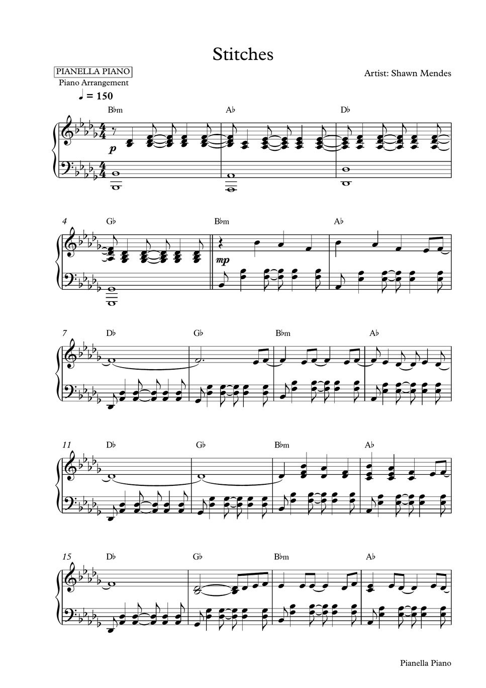 Shawn Mendes Stitches Piano Sheet Sheet By Pianella Piano 