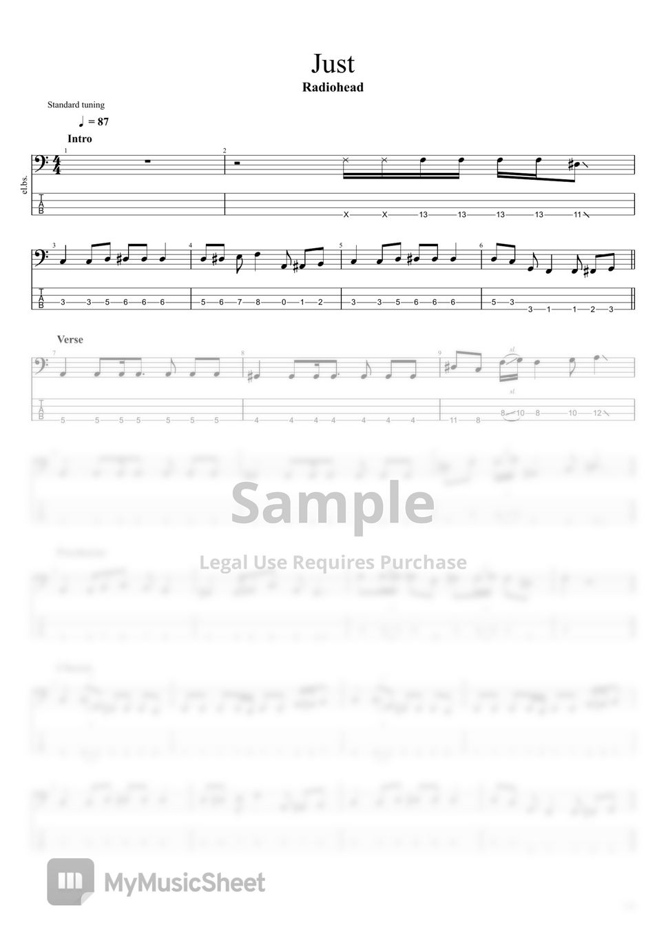 라디오헤드 (Radiohead) Just (베이스 콜린 그린우드) Sheets by 대충기타