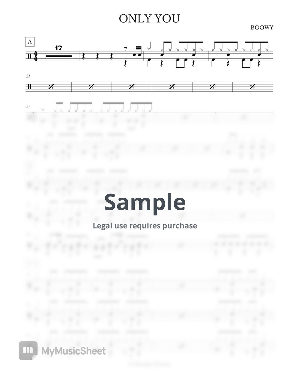 BOØWY ONLY YOU Sheets by Arkadia Drums