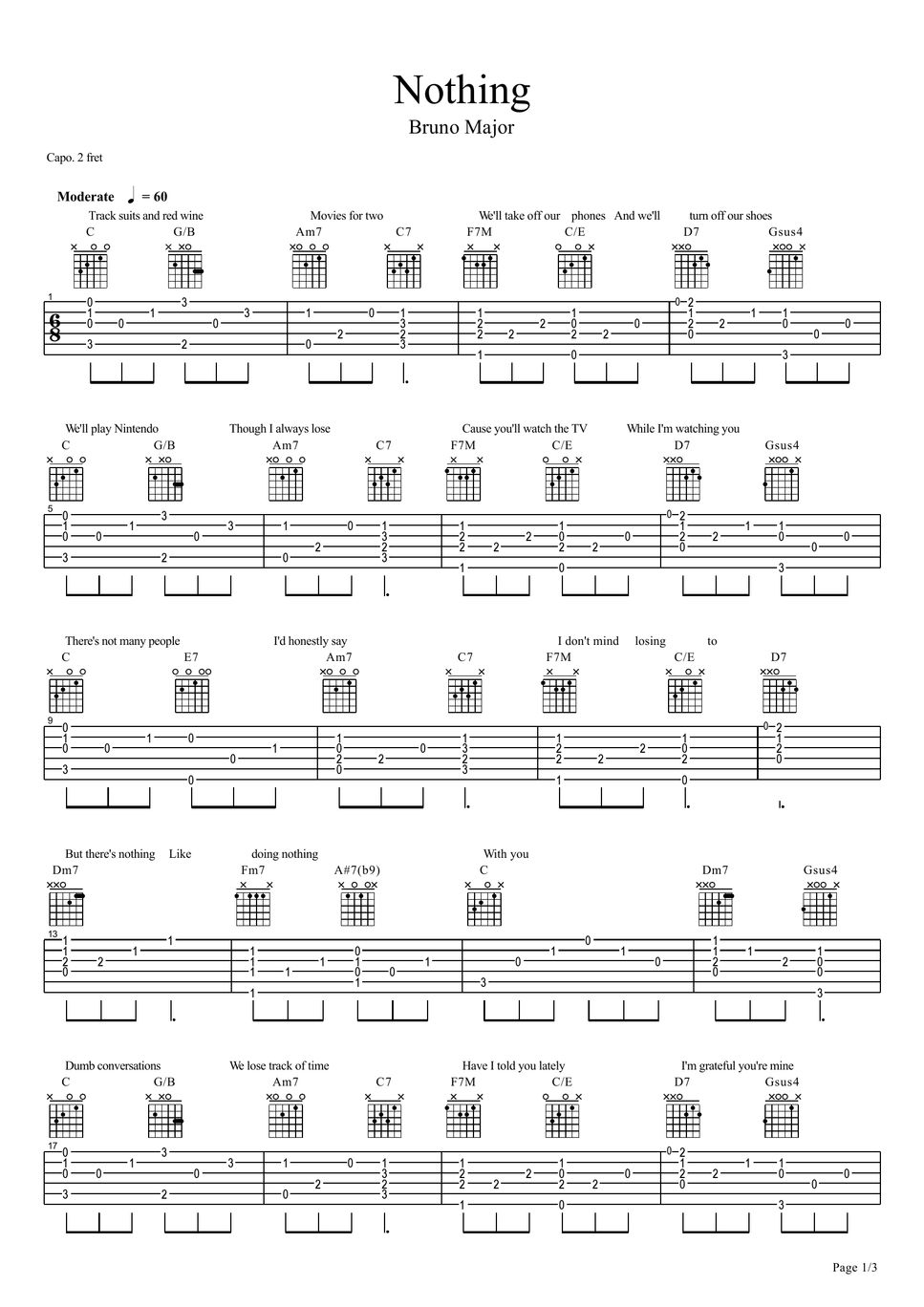 Bruno major nothing guitar chords easy version l c key tab by 