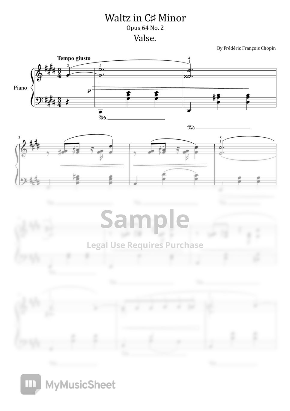 F. Chopin Waltz in C♯ Minor Op. 64 No. 2 (For Piano Solo Original With Fingered) 악보 by poon