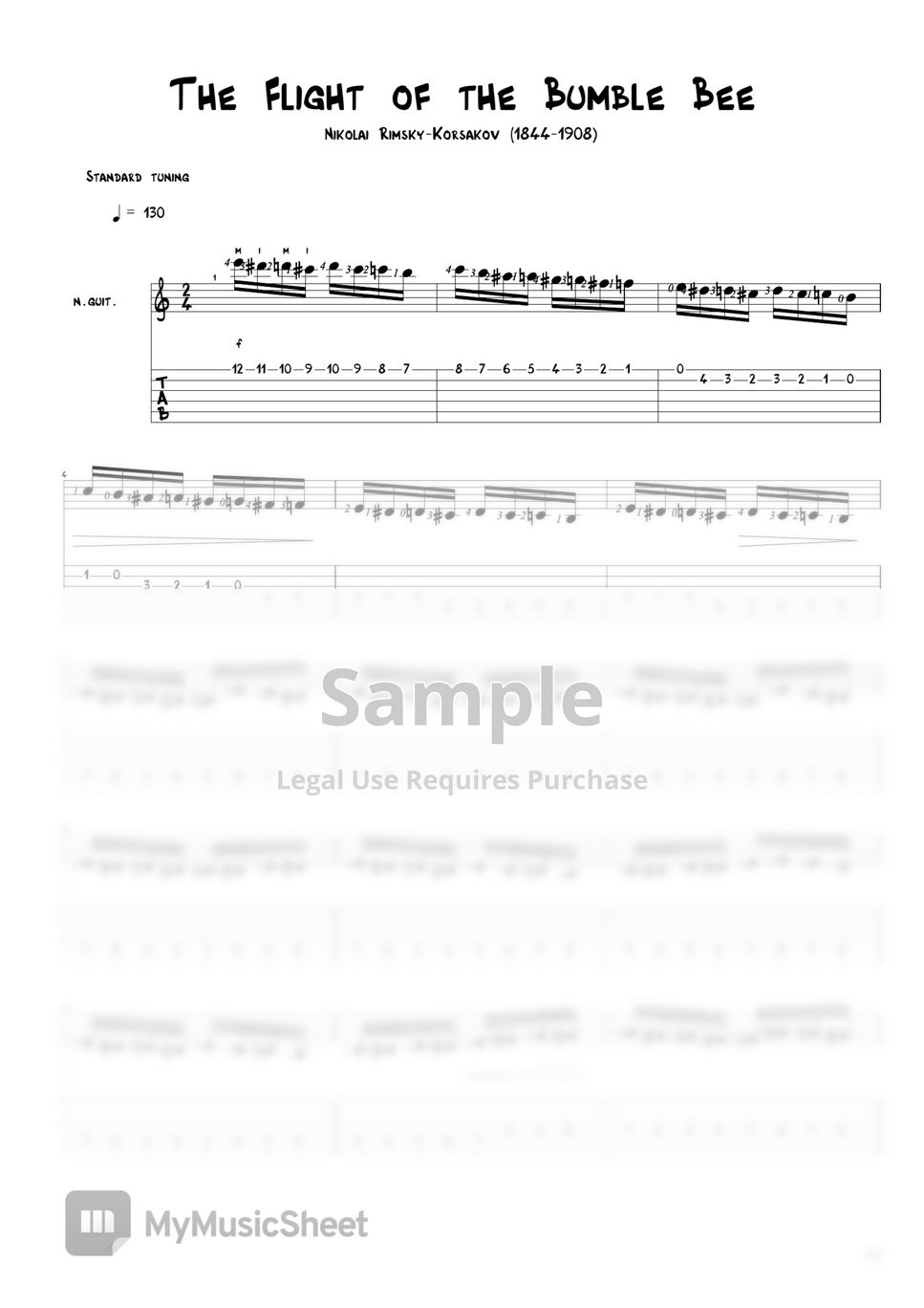 Nikolai RimskyKorsakov The Flight of the Bumble Bee Tab + 1staff by