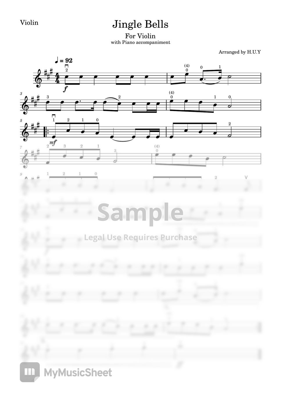 Jingle Bells (Violin with Piano Sheet by H.U.Y