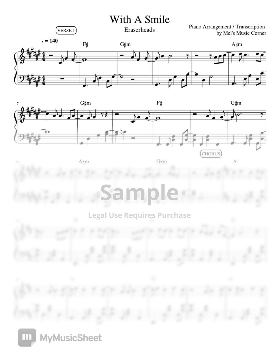 Eraserheads - With A Smile (piano sheet music) by Mel's Music Corner