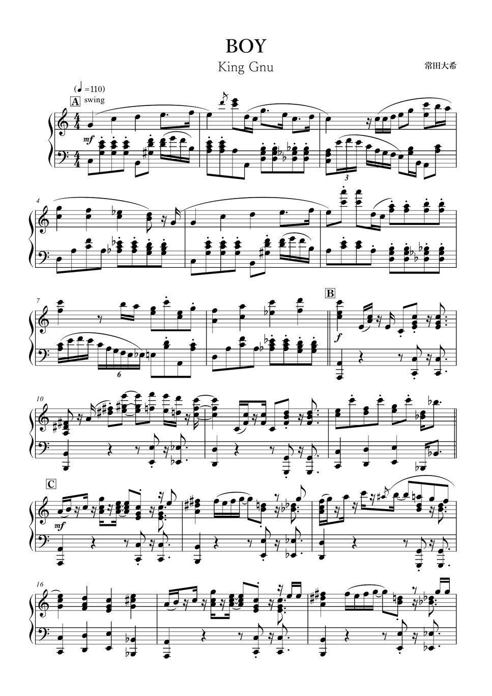 King Gnu BOY 楽譜 by OneNote