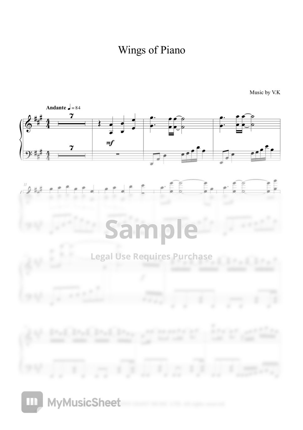 V.K Wings Of Piano Sheets