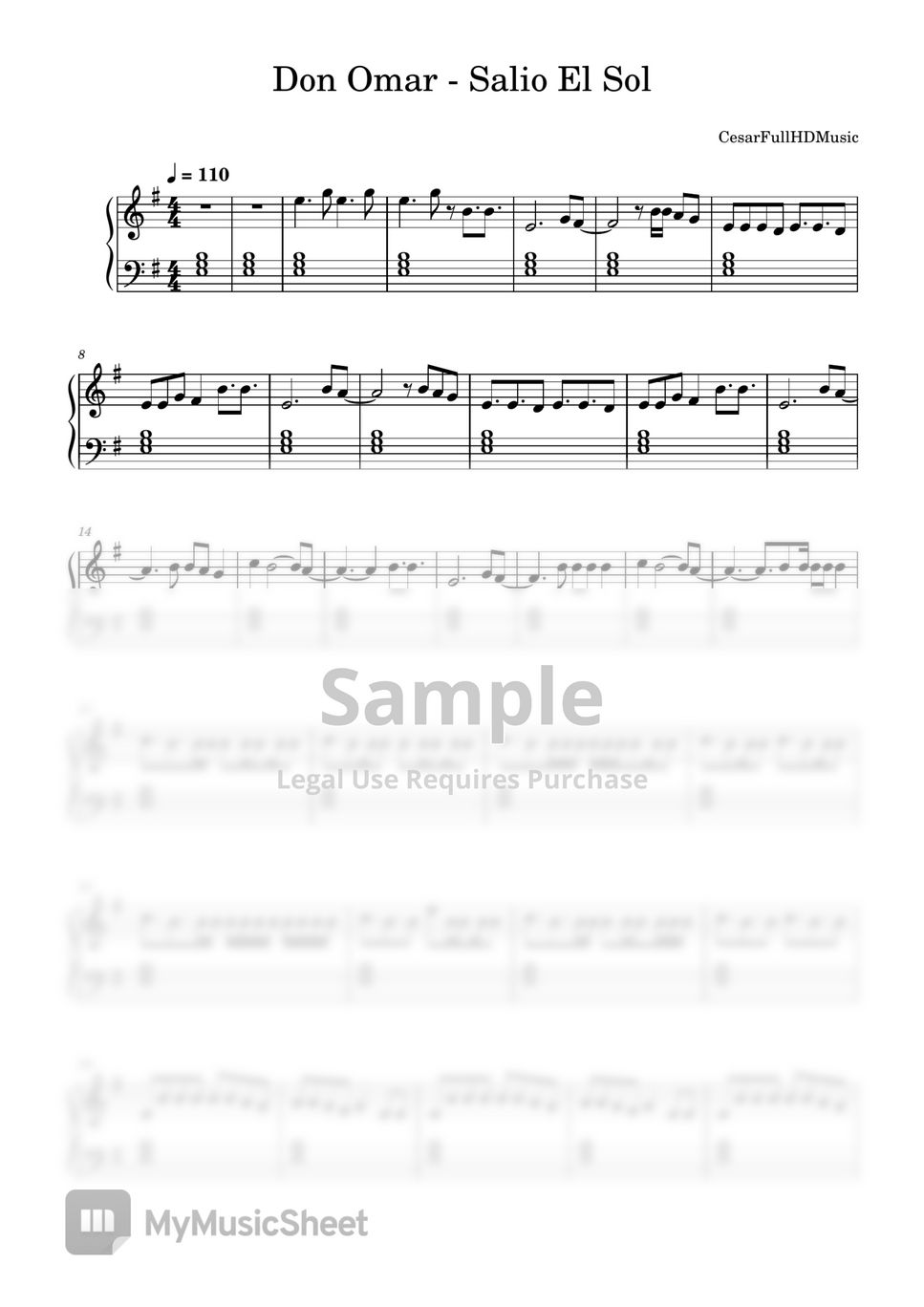 Don Omar - Salio El Sol Sheet Music