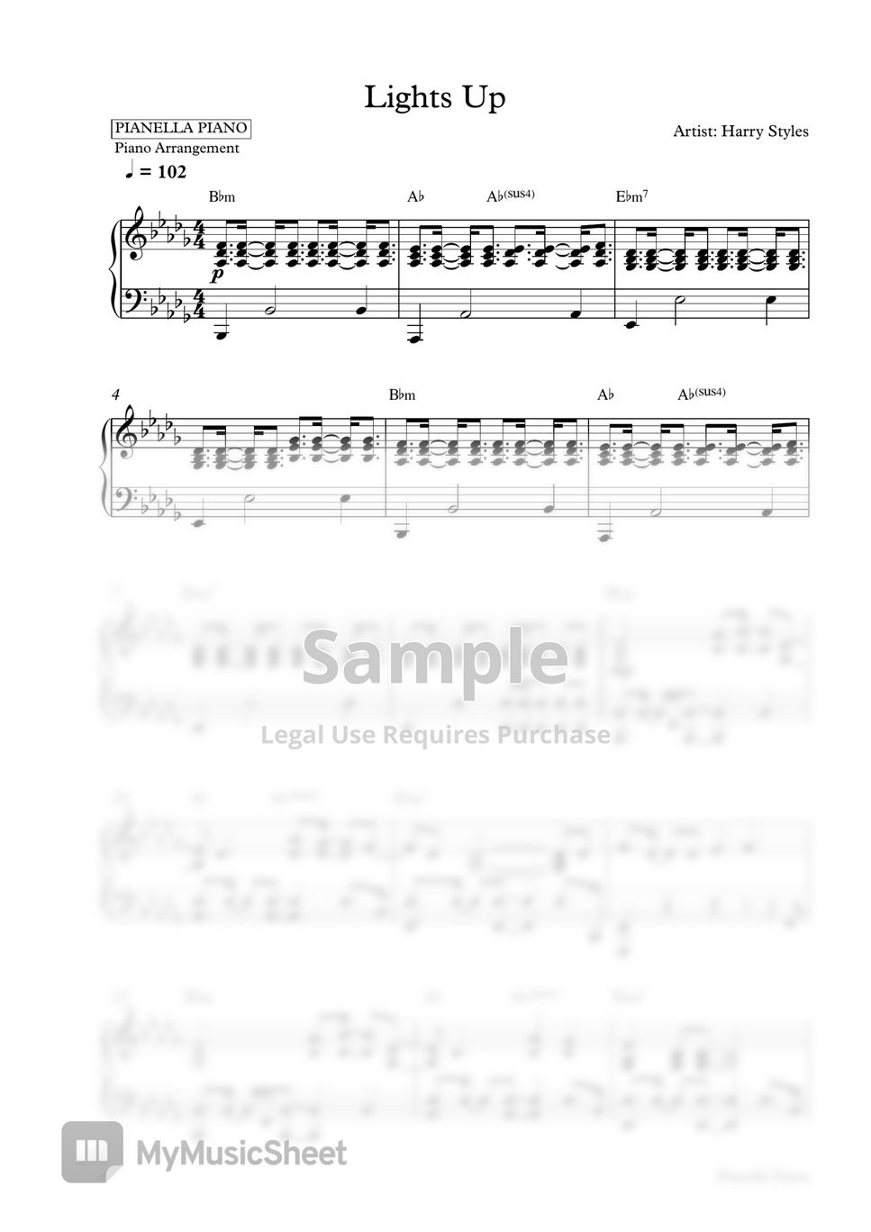 Harry Styles Lights Up (Piano Sheet) Sheets by Pianella Piano
