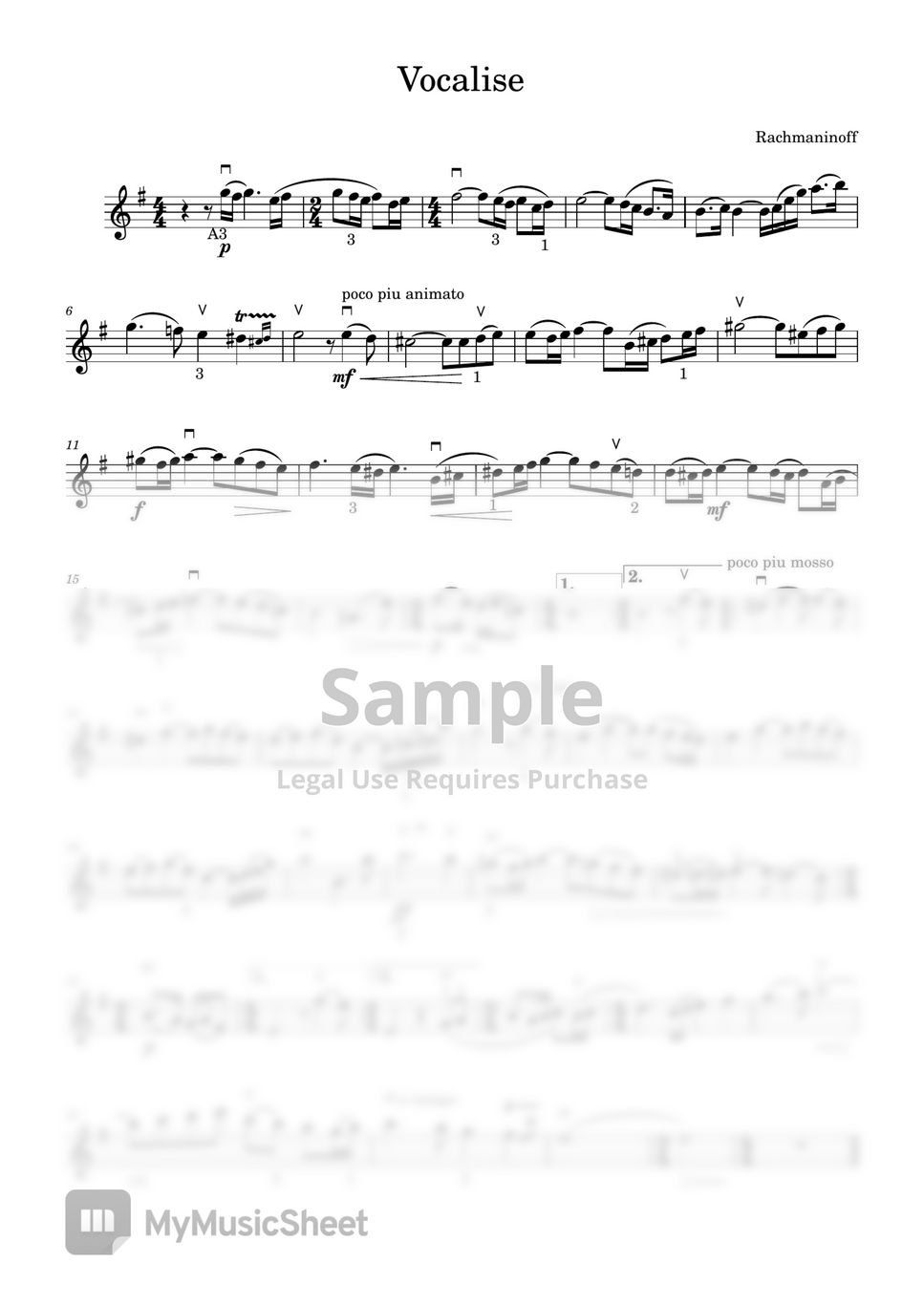 Rachmaninoff - [바이올린 악보] 보칼리제 Vocalise for Violin (활표시 악보) by Violinist Yujin Oh