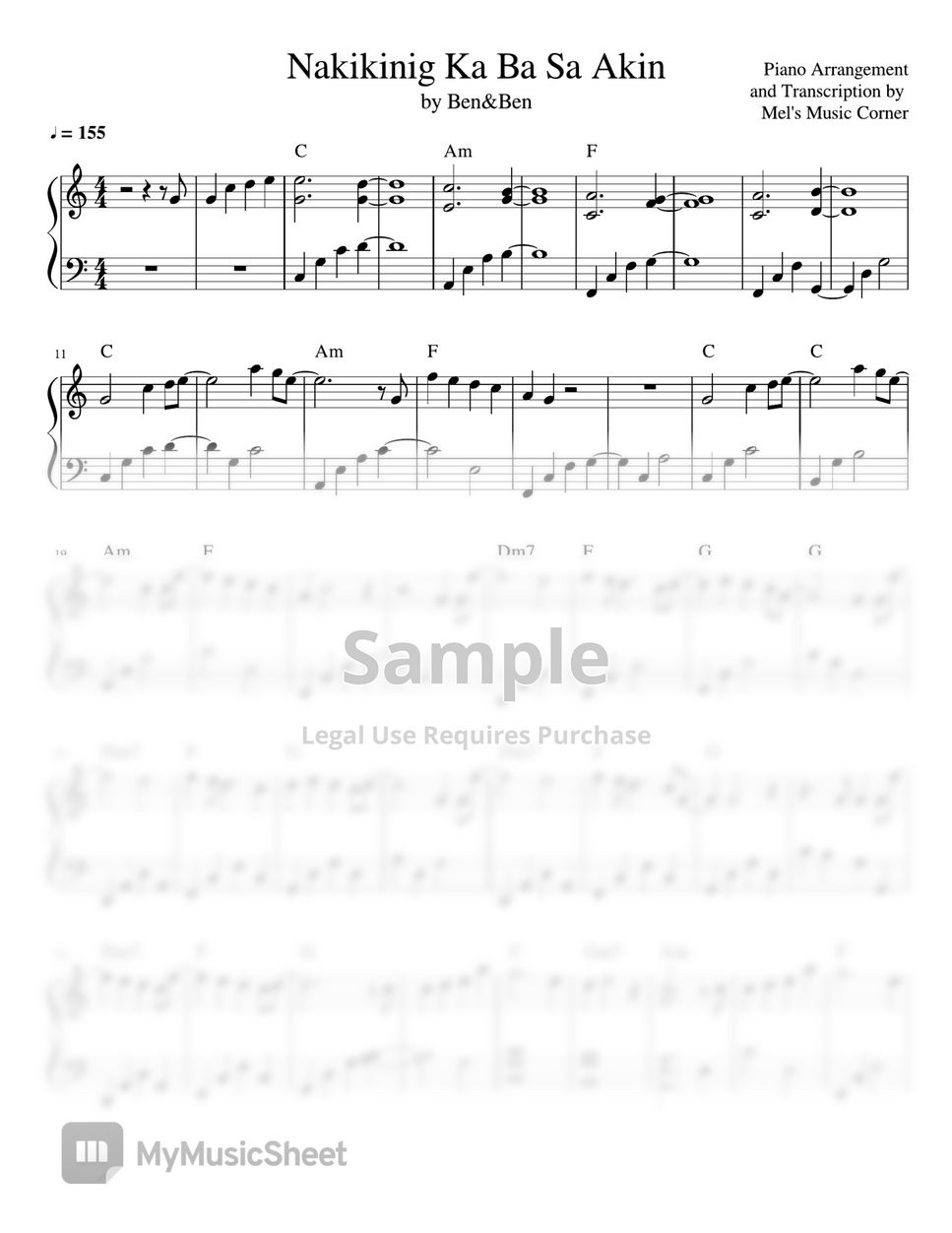 Ben&Ben - Nakikinig Ka Ba Sa Akin (piano sheet music) by Mel's Music Corner