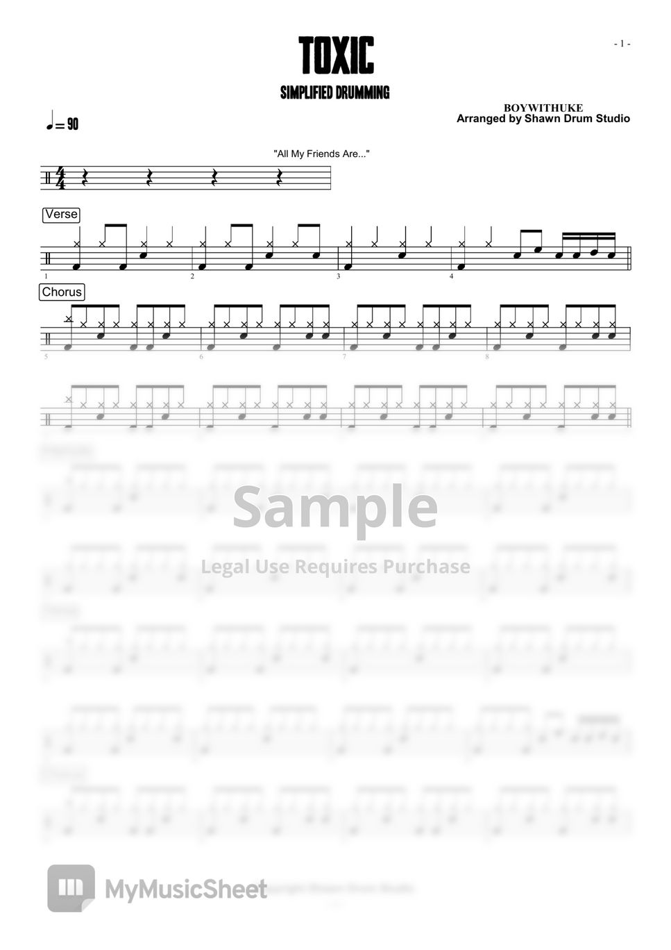 ☆ BoyWithUke-Toxic Drum Tab pdf, - Free Score Download ☆