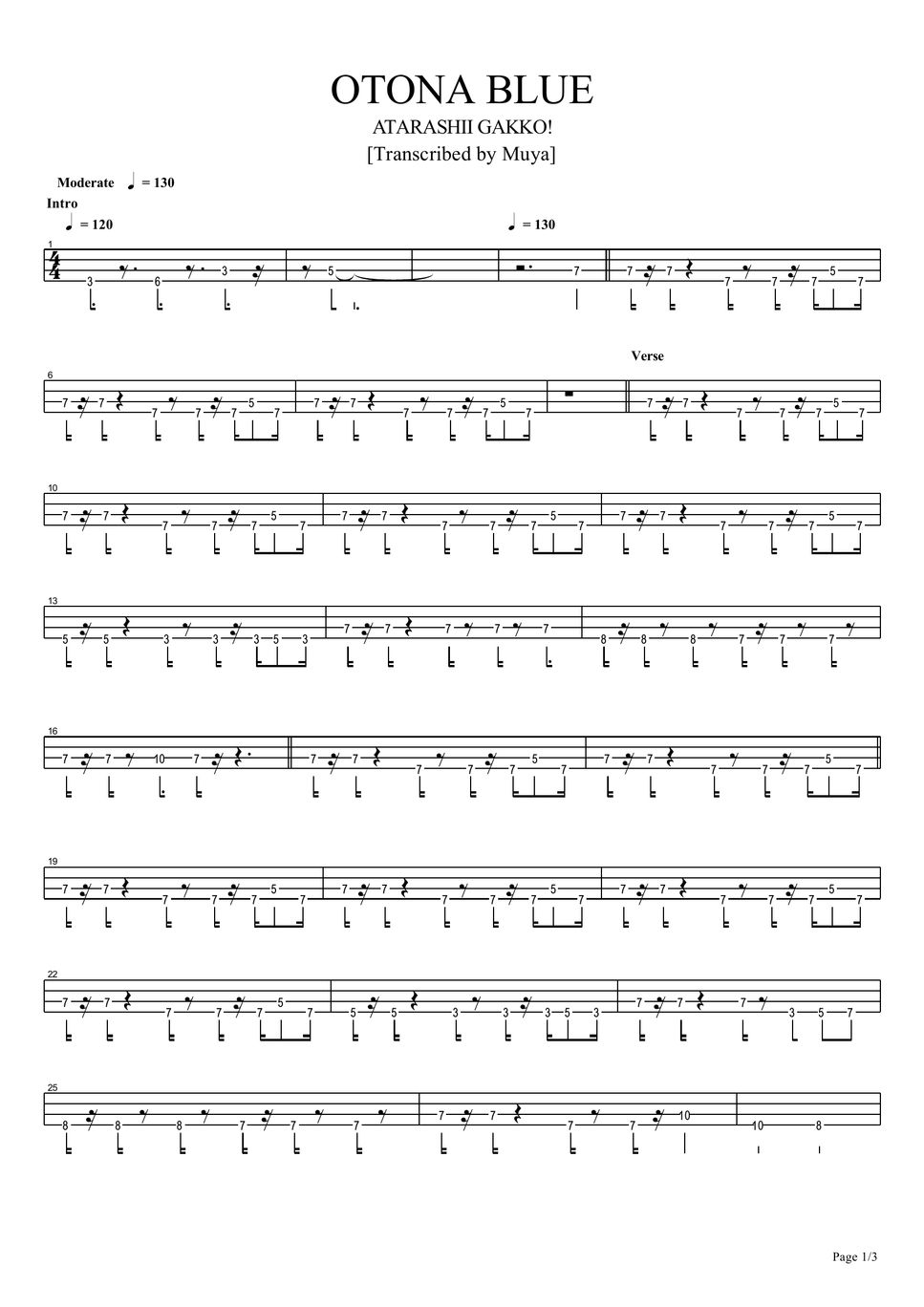 ATARASHII GAKKO! OTONA BLUE (Bass TAB) Sheets by Muya Rizal