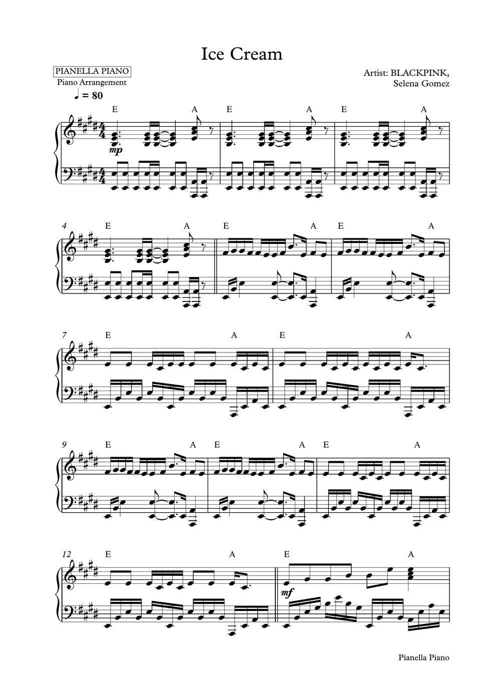 BLACKPINK, Selena Gomez ICE CREAM (Piano Sheet) Sheets by Pianella Piano