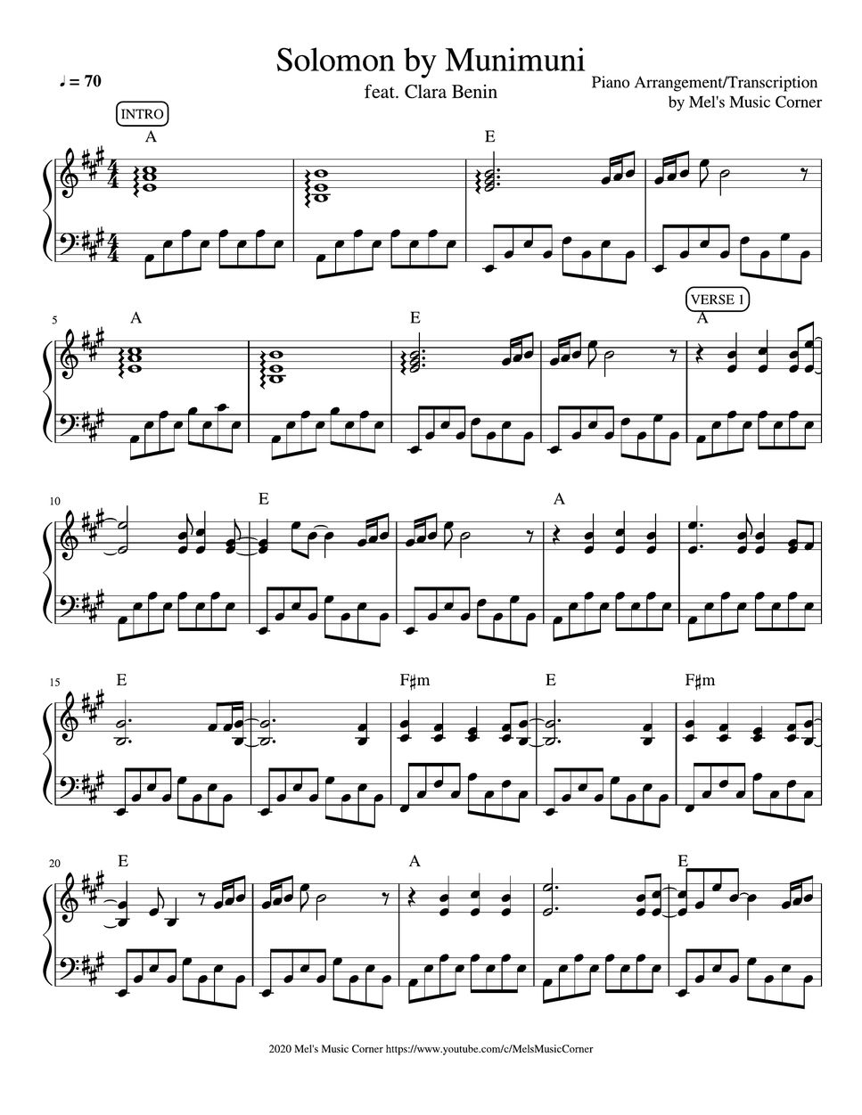 Munimuni - Solomon (piano Sheet Music) Partitura By Mel's Music Corner