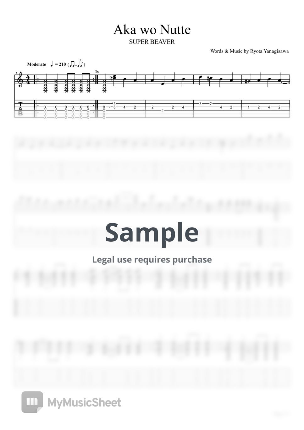 SUPER BEAVER - Aka wo Nutte【guitar TAB】 Tab + 1staff by HachimitsuYoghourt