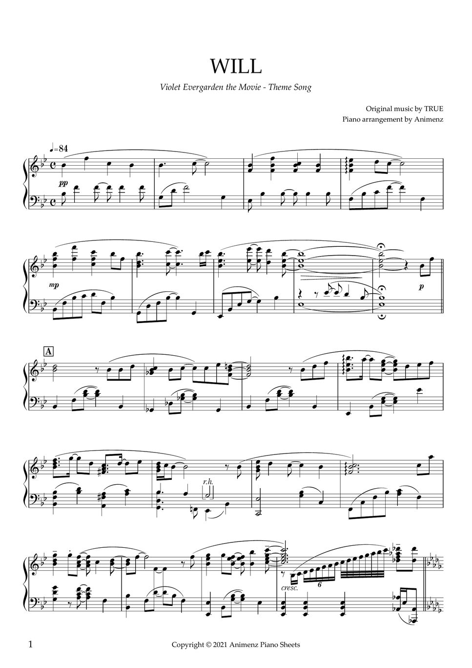 Will Piano Sheet Animenz  