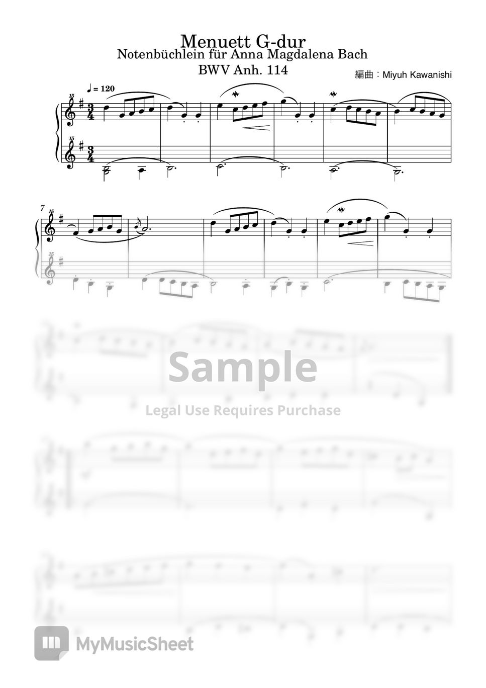 バッハ / クリスティアン・ペツォールト - メヌエット ト長調 BWV Anh.114 (トイピアノ / クラシック) by 川西三裕
