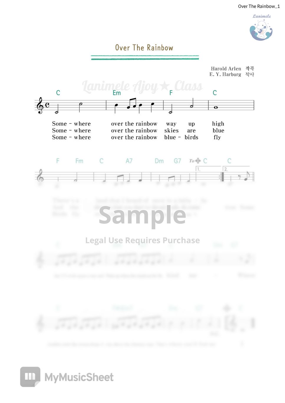 Harold Arlen Over The Rainbow (Ukulele) 악보 by Ajoy★