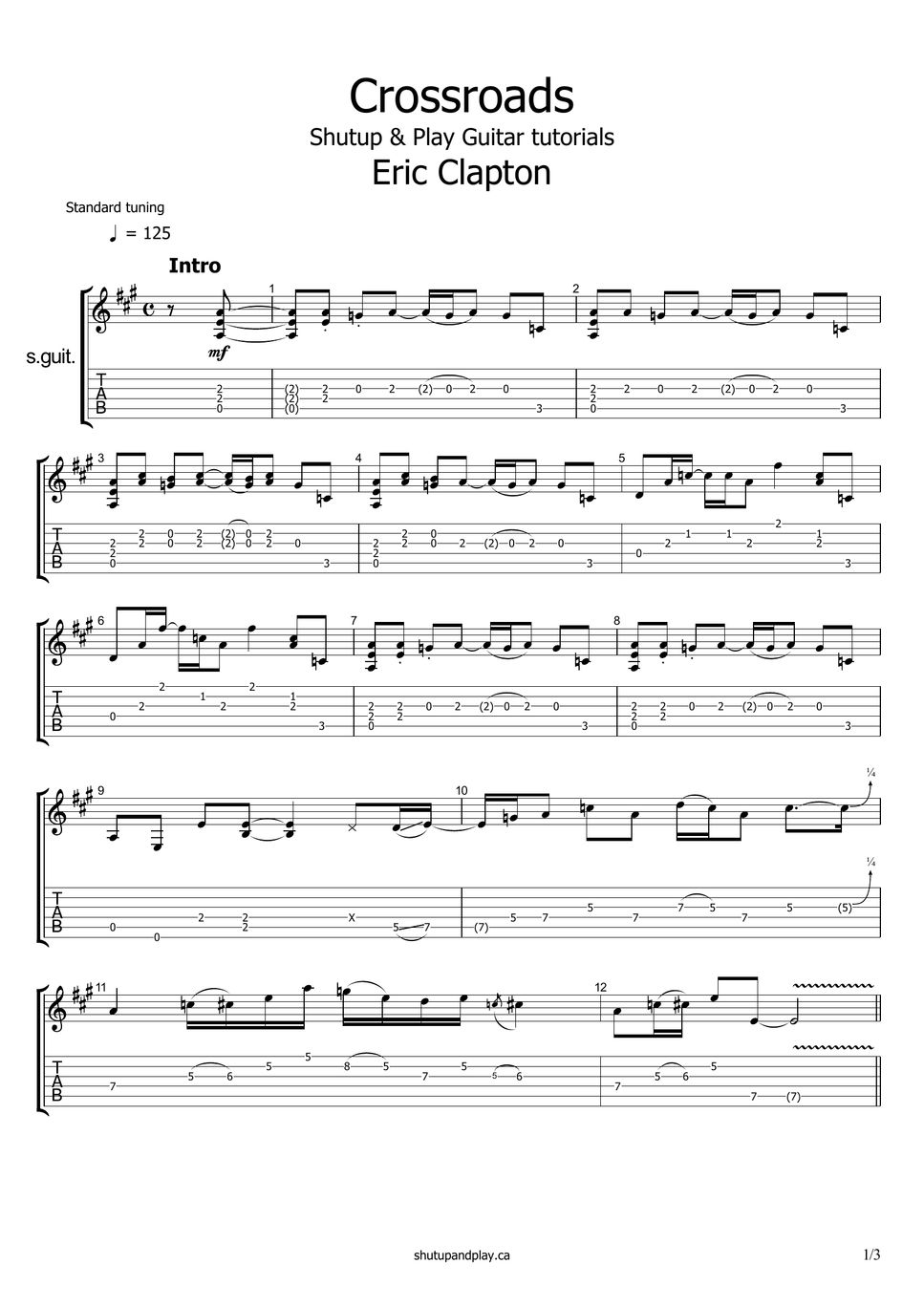 Cream Crossroads Sheets by Shutup & Play Guitar Tutorials