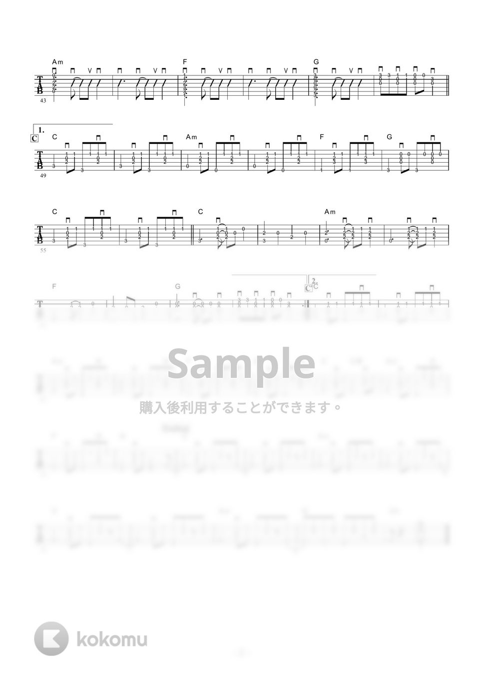 荒井由実 - ルージュの伝言 (ギター伴奏 / イントロ・間奏ソロギター) by 伴奏屋TAB譜
