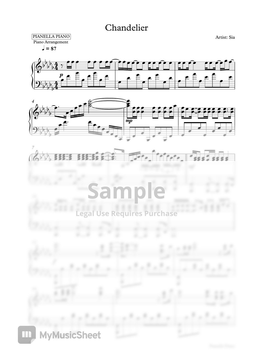 Sia - Chandelier (Piano Sheet) by Pianella Piano