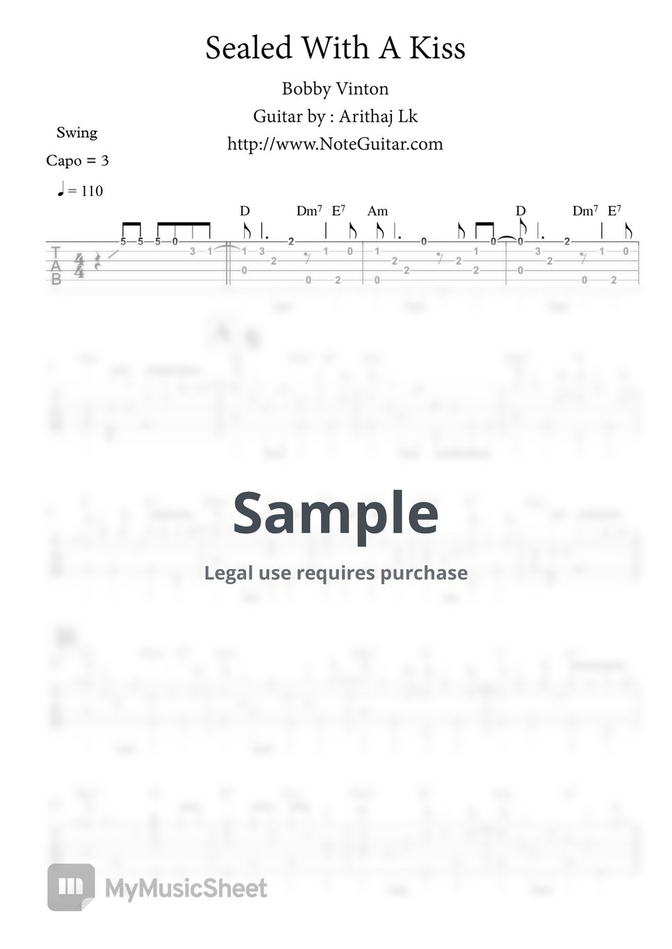 Bobby vinton sealed with a kiss fingerstyle guitar sheets by arithaj lk
