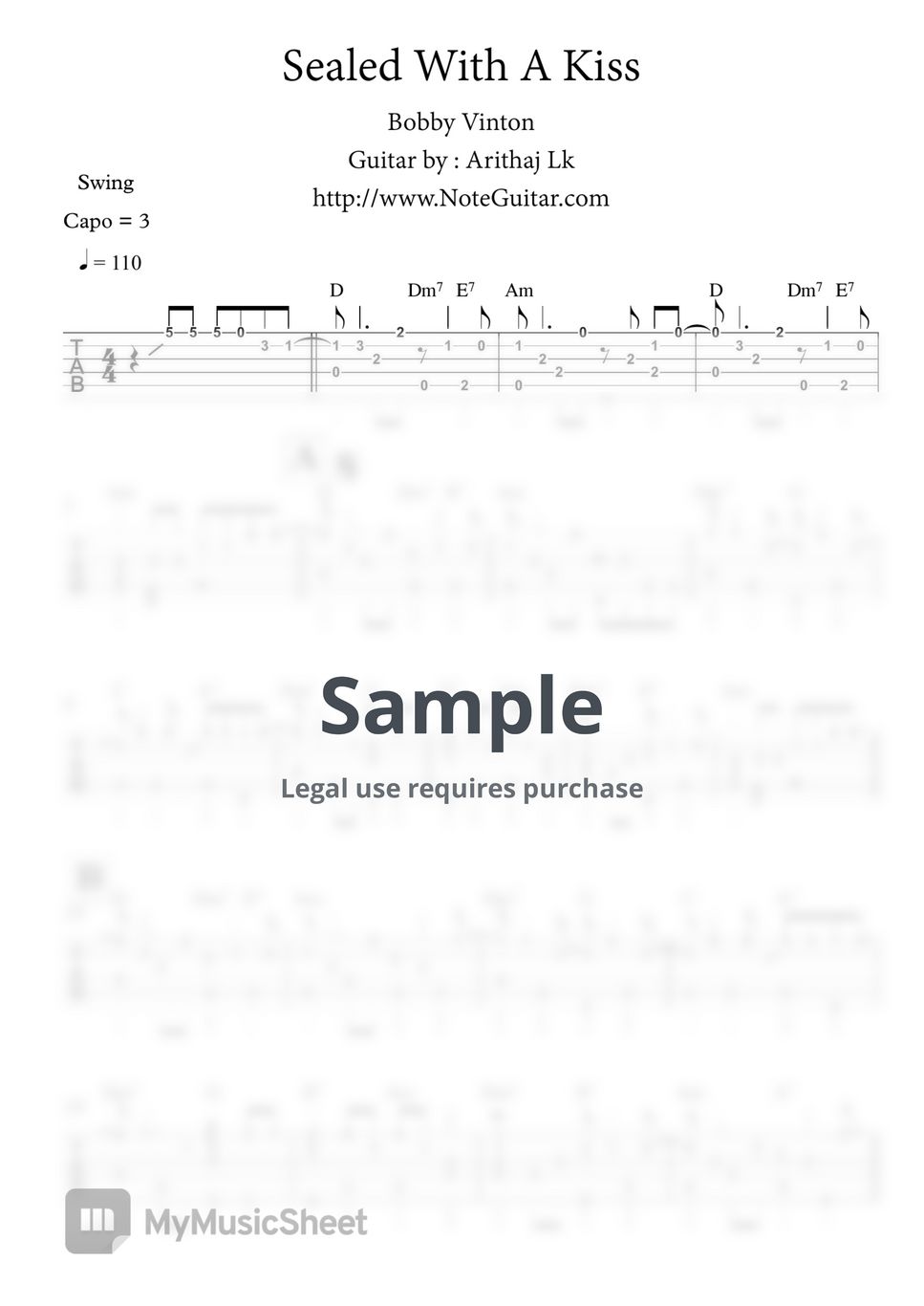 Bobby Vinton - Sealed With A Kiss - Fingerstyle Guitar Sheets by Arithaj Lk