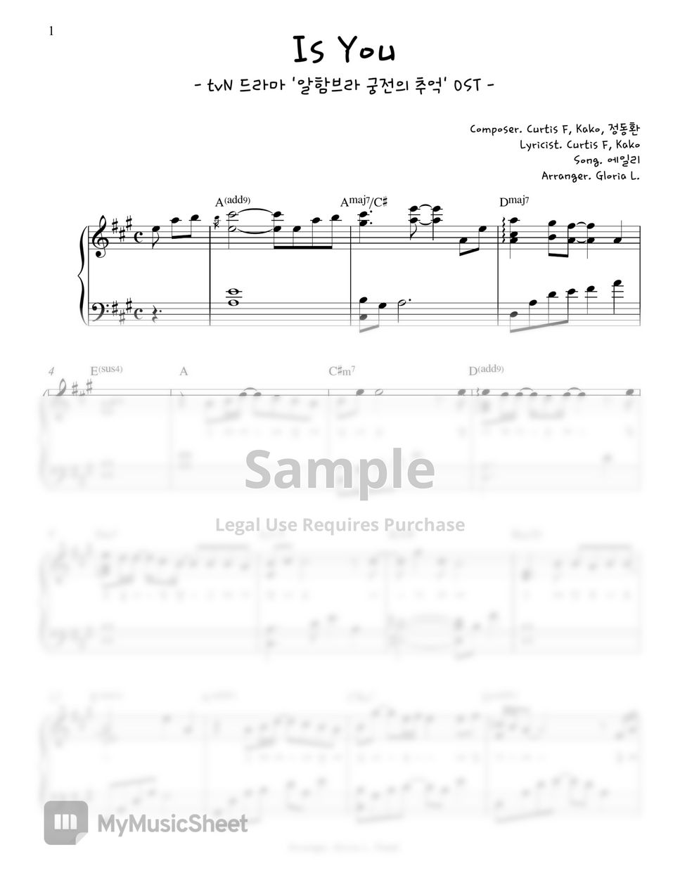 에일리 (Ailee) - Is You (Memorise Of The Alhambra OST) Piano Sheet by Gloria L.