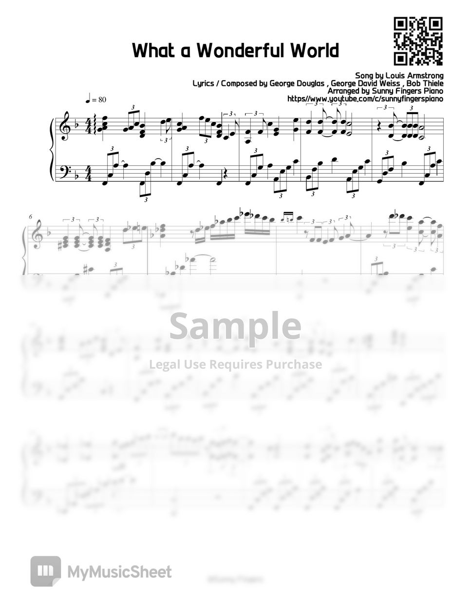 louis armstrong what a wonderful world sheet music