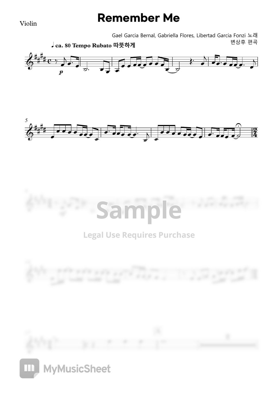 코코 OST Remember Me (Violin and Piano) Sheets by Sunyoul(변상후)