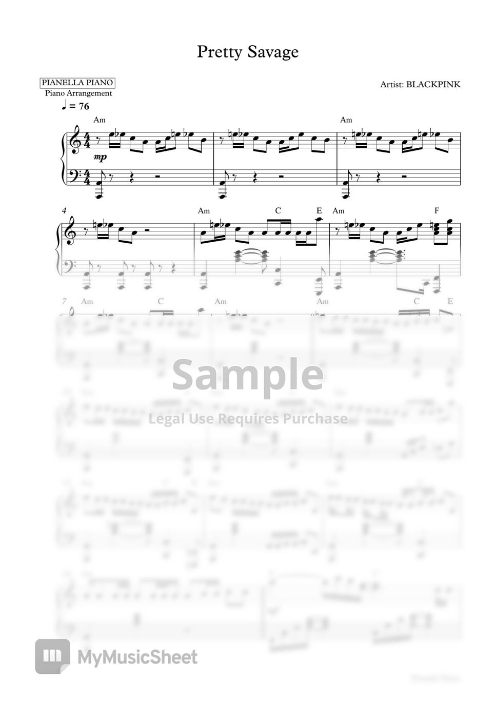 BLACKPINK - Pretty Savage (Piano Sheet) by Pianella Piano