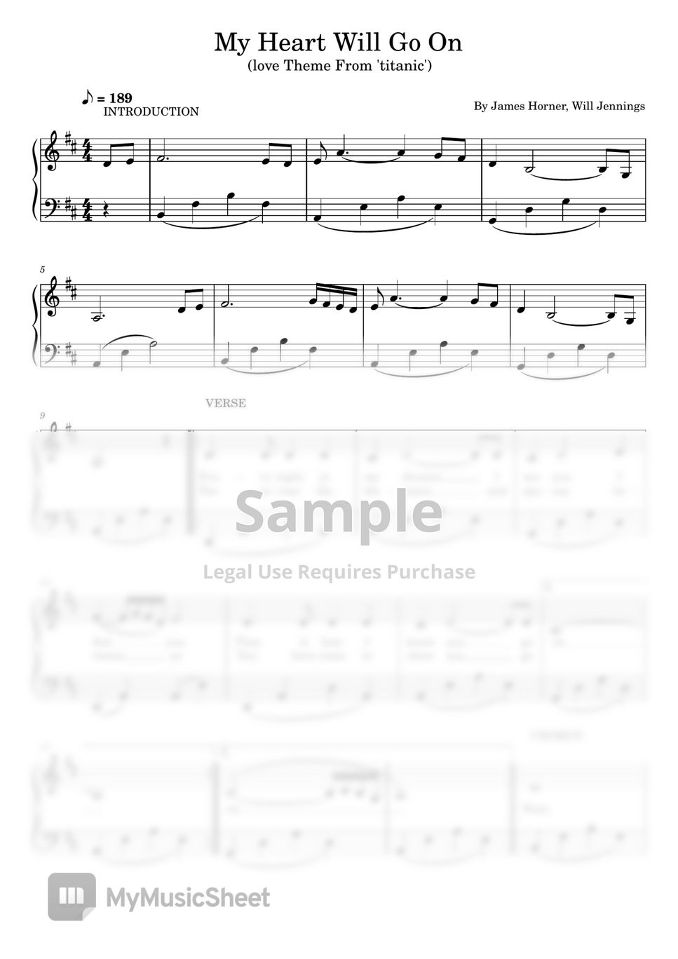 James Horner, Will Jennings My Heart Will Go On Céline Dion (For Easy Piano With Lyrics