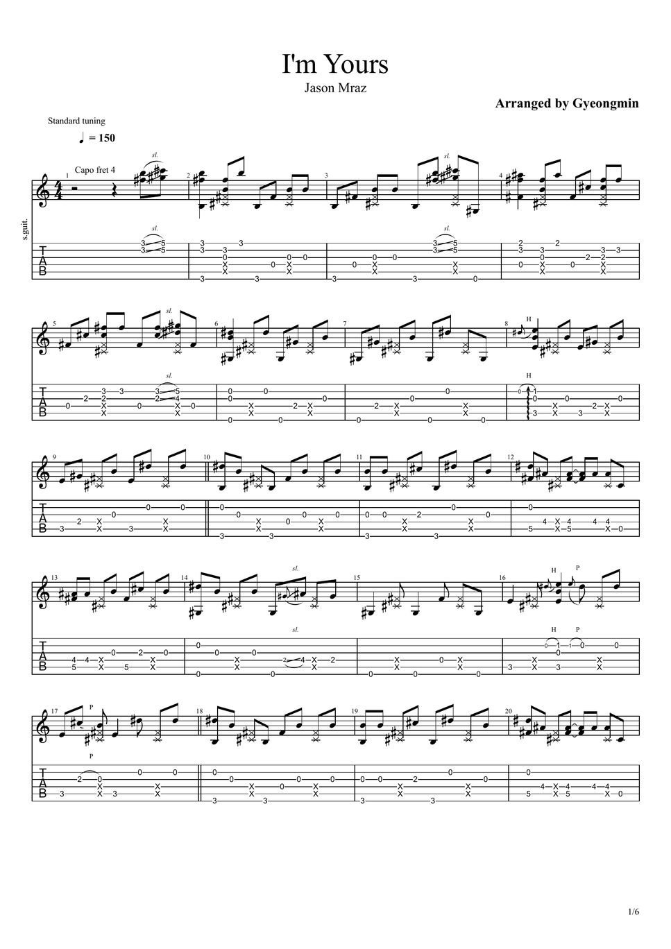 Jason Mraz I'm Yours (Fingerstyle) Partitura by Urban Guitar