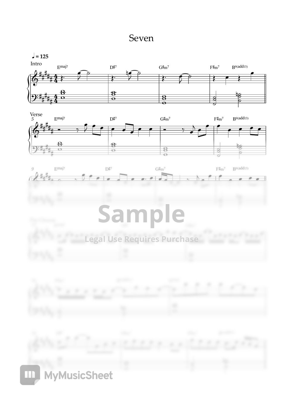 Jung Kook ft. Latto - Seven (MEDIUM PIANO SHEET) by Pianella Piano