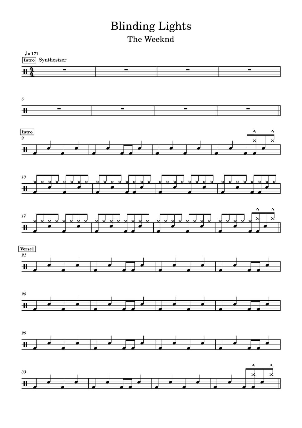 The weeknd blinding light drum score lyrics sheets