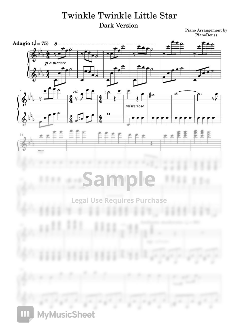 PianoDeuss Twinkle, Twinkle Little Star (Dark Version) Sheet Music (Piano  Solo) in Eb Major - Download & Print - SKU: MN0261609