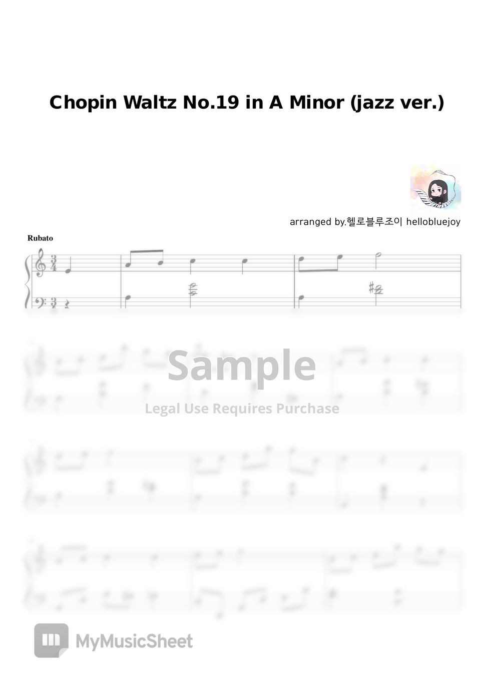 Chopin - Chopin Waltz No.19 in A Minor (jazz ver.) by 헬로블루조이 hellobluejoy