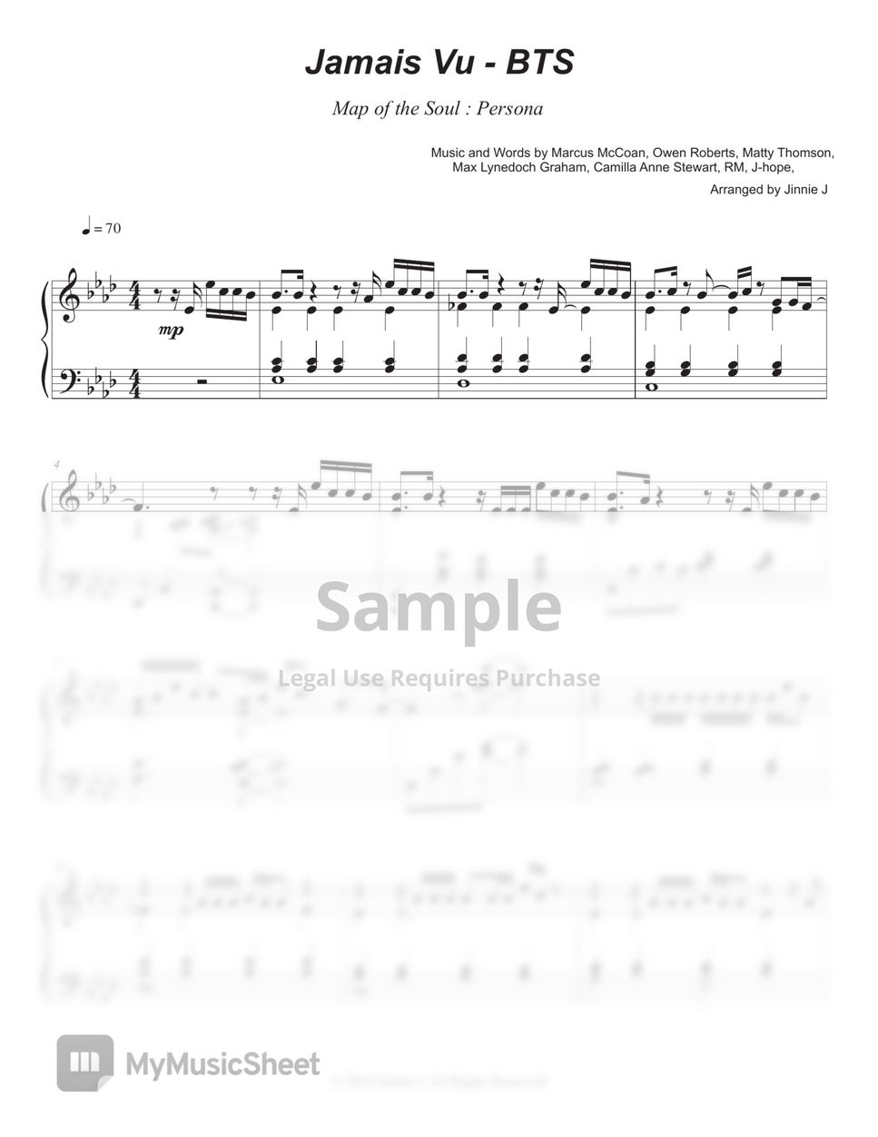 BTS Jamais Vu for Piano (Hard Version) 악보