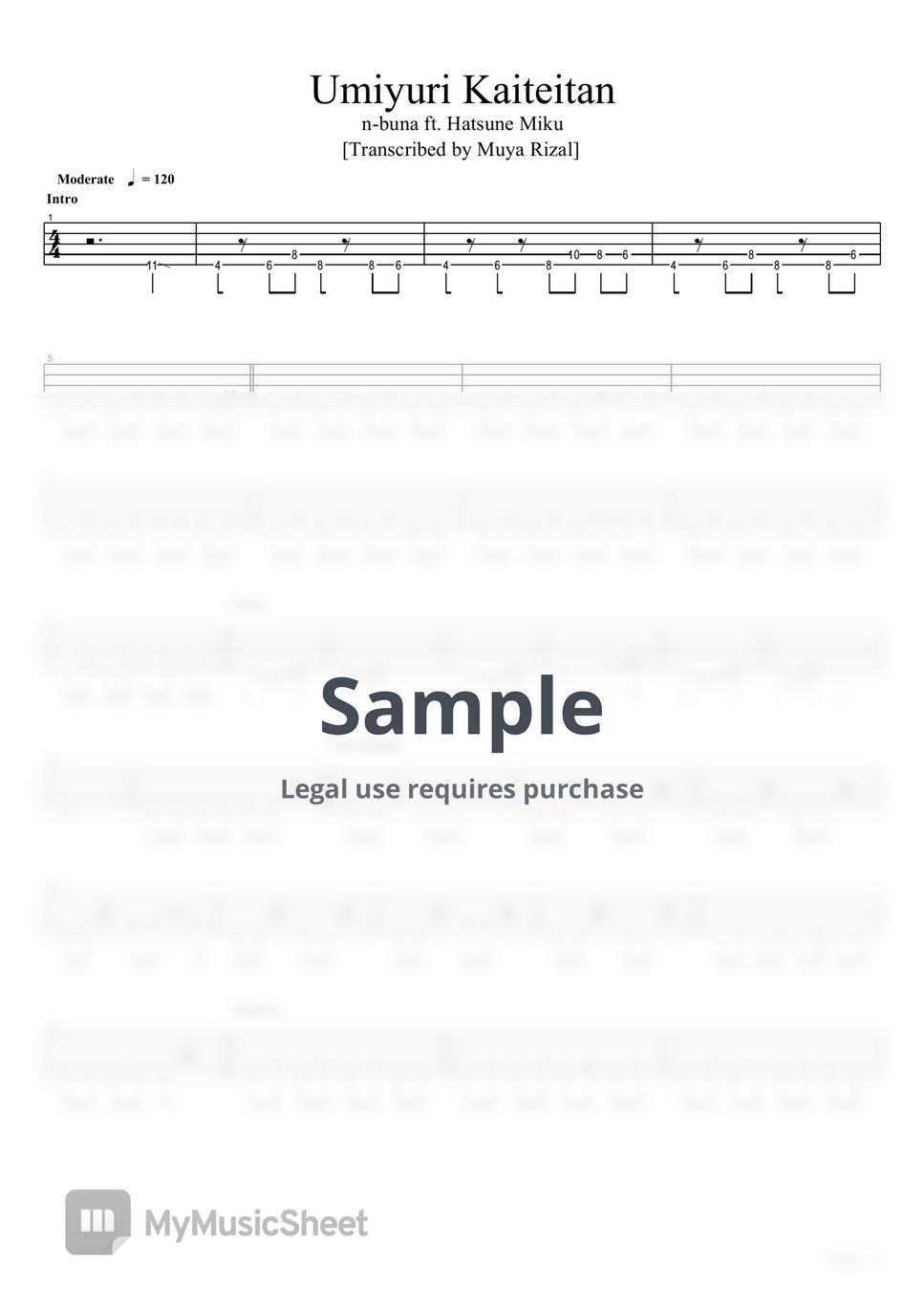 N-buna - Umiyuri Kaiteitan (bass Tab) Sheets By Muya