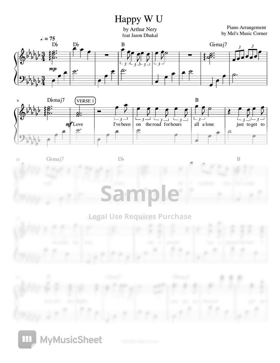 Arthur Nery - Happy W U (piano sheet music) Sheets by Mel's Music Corner