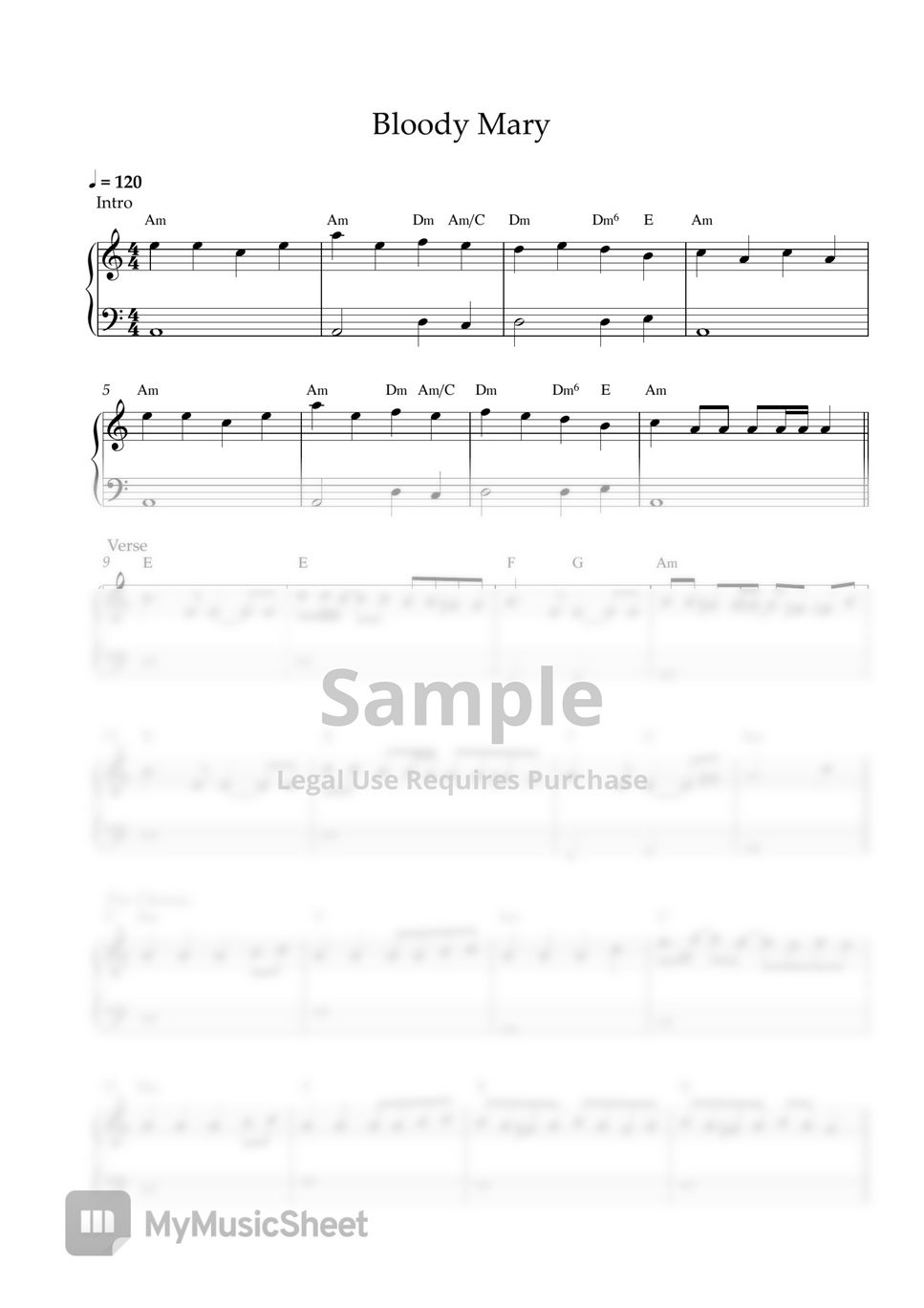 Lady Gaga - Bloody Mary (EASY PIANO SHEET) by Pianella Piano