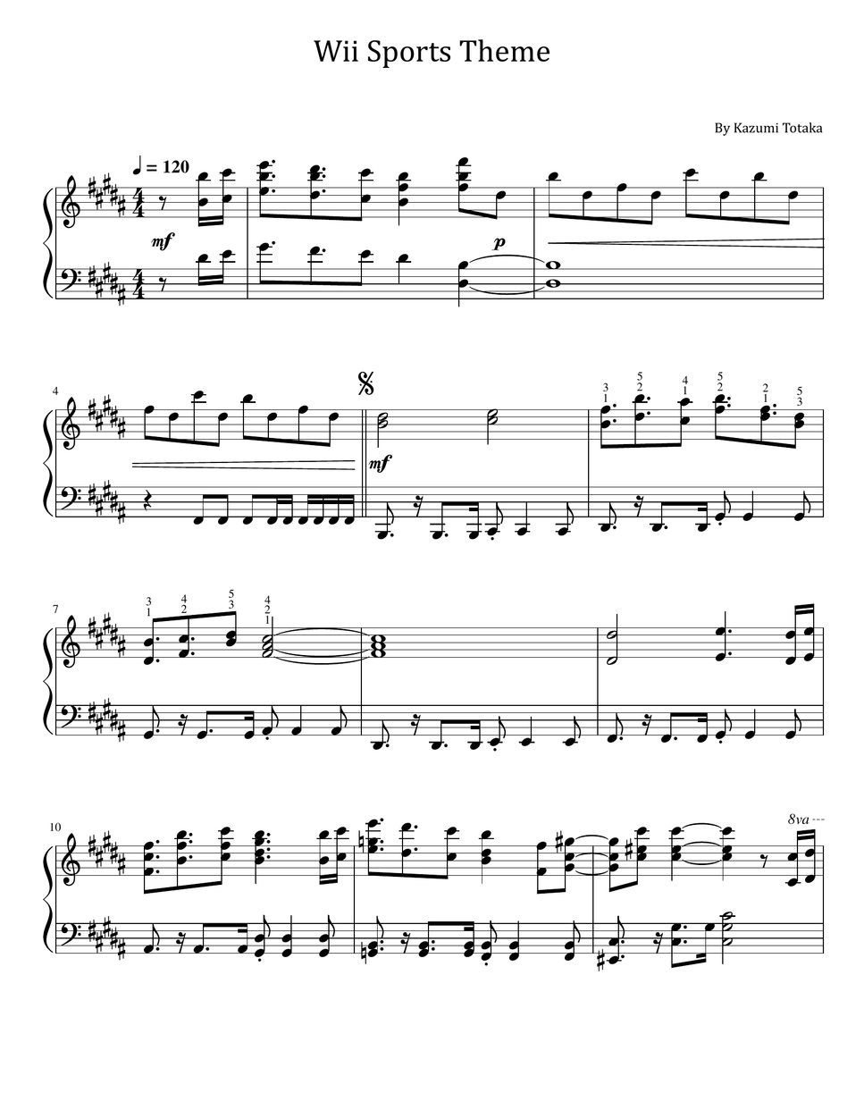 Kazumi Totaka Wii Sports Theme (From Wii Sports For Piano Solo