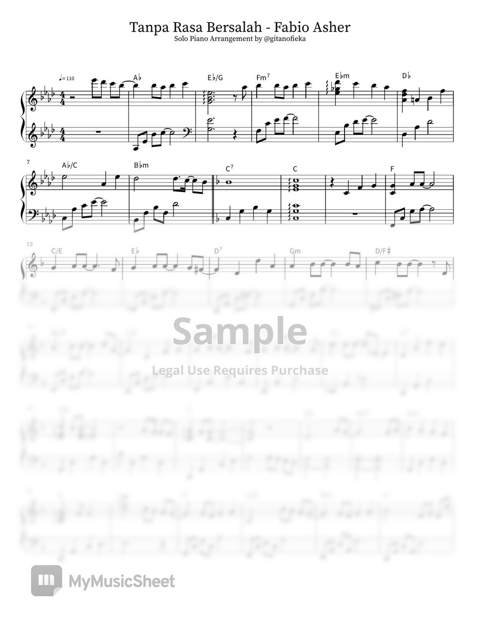 Fabio Asher Tanpa Rasa Bersalah Sheets by Gita Nofieka