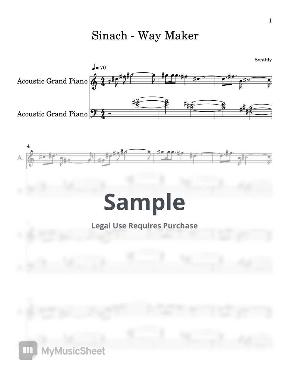 Sinach Way Maker (EASY PIANO SHEET) Sheets by Synthly
