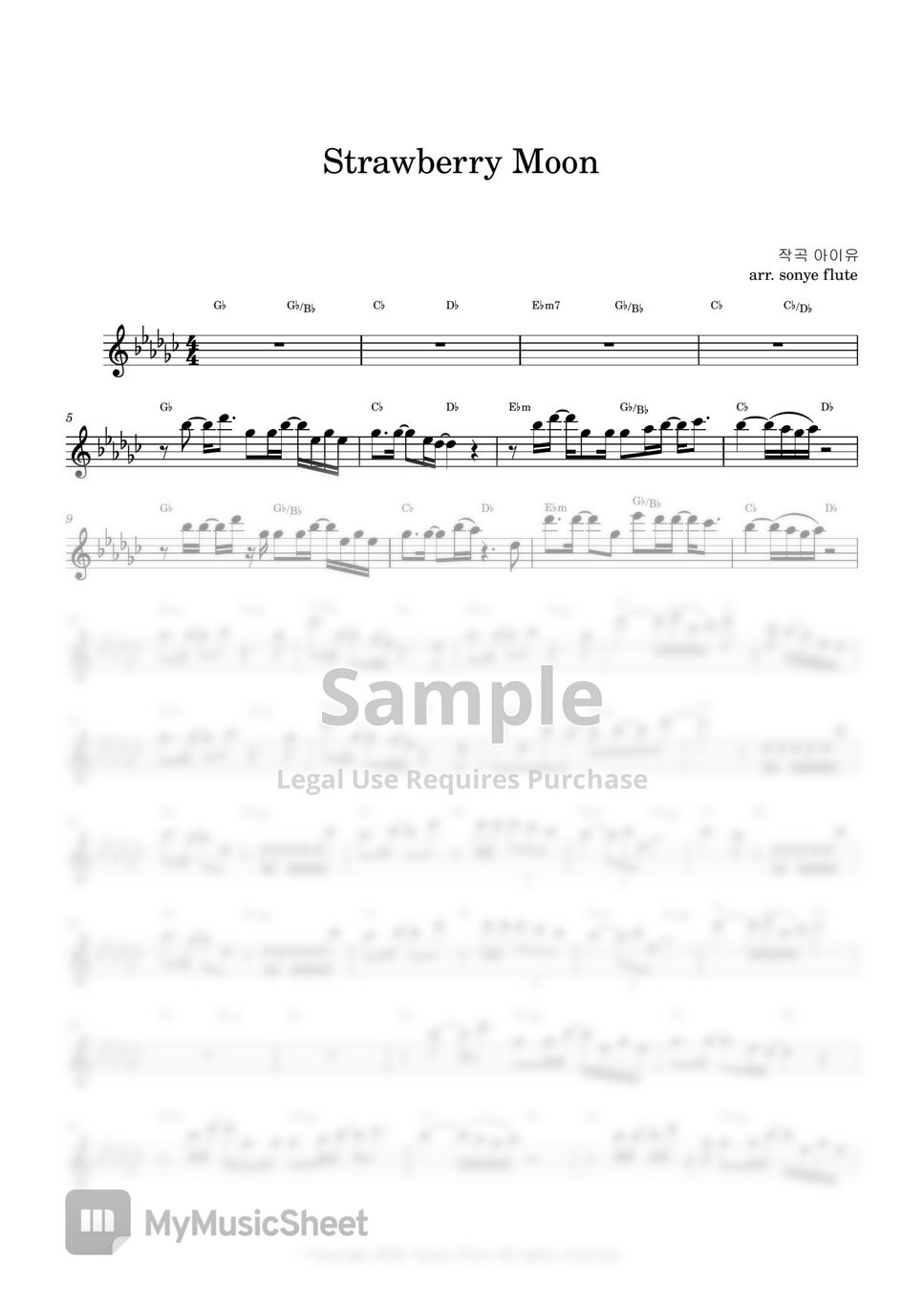 IU 아이유 - Strawberry Moon (Flute Sheet Music) by sonye flute